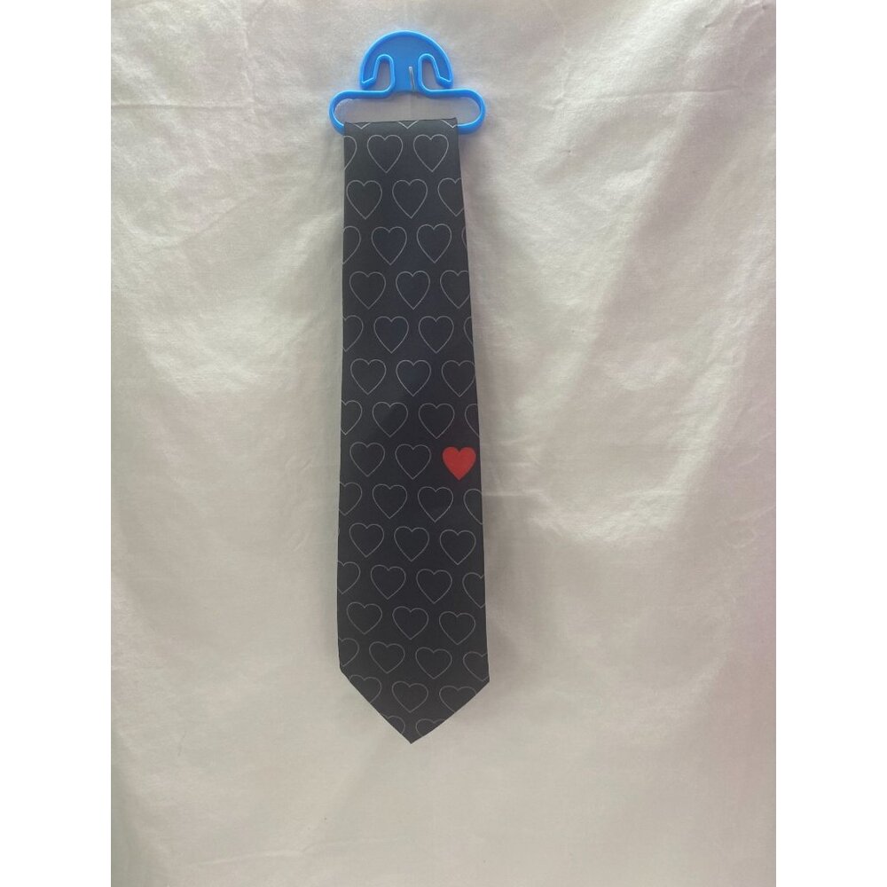 Fun World Div Men Black Heart Pattern Necktie Red Heart Accent Valentine Day Tie